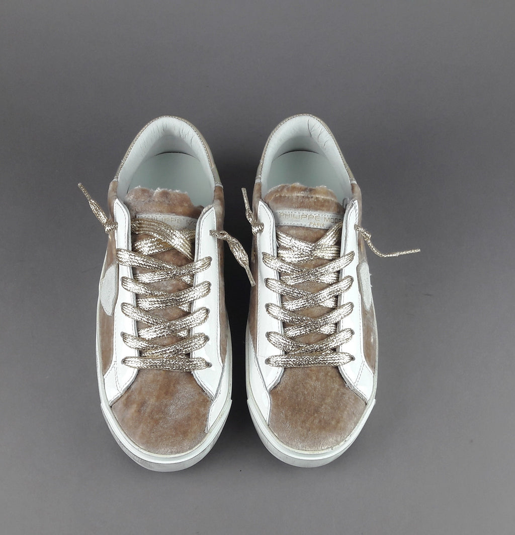 Philippe Model Sneakers Donna Paris x Velour Beige Spoiler Iridescente