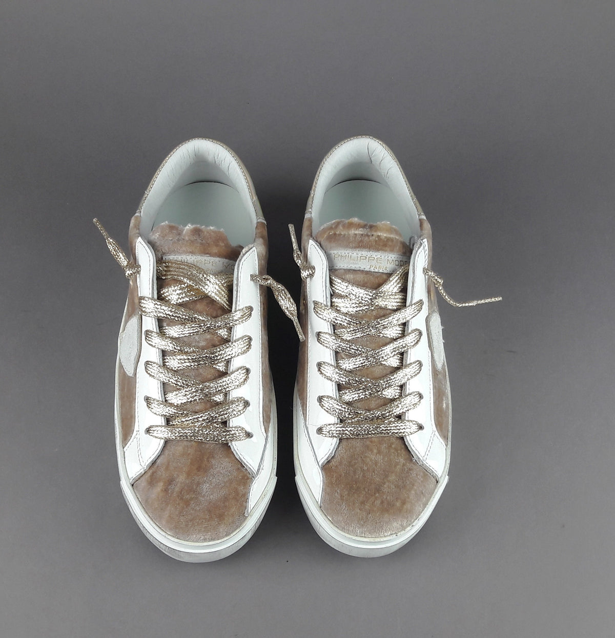 Philippe Model Sneakers Donna Paris x Velour Beige Spoiler Iridescente