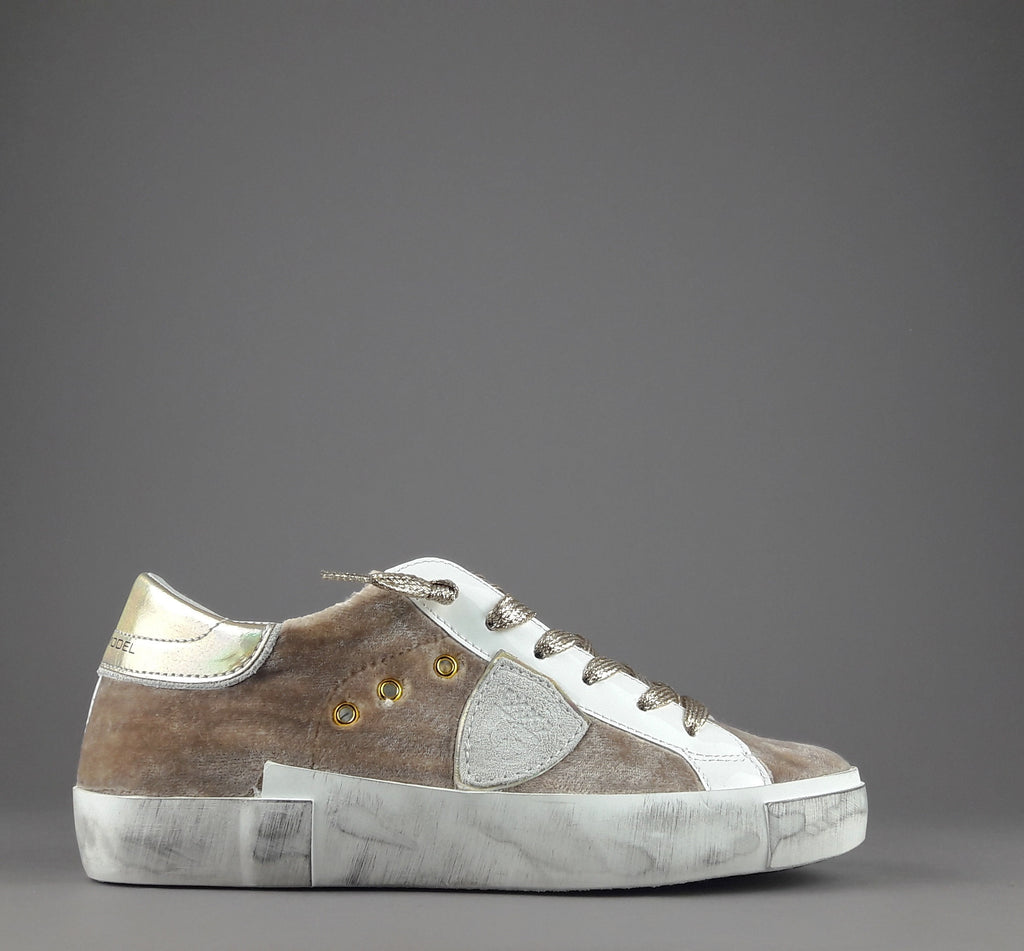 Philippe Model Sneakers Donna Paris x Velour Beige Spoiler Iridescente