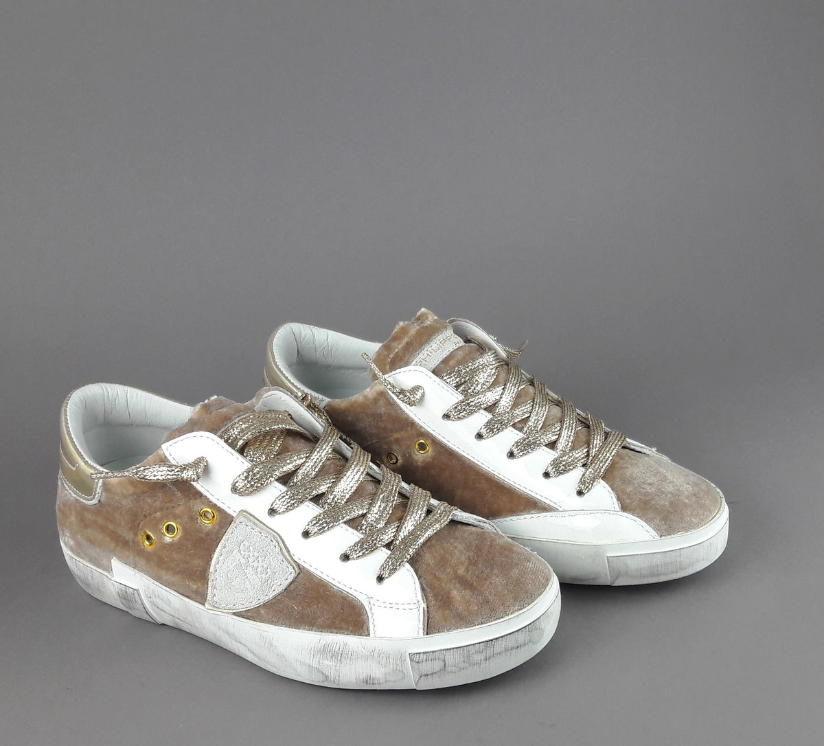 Philippe Model Sneakers Donna Paris x Velour Beige Spoiler Iridescente