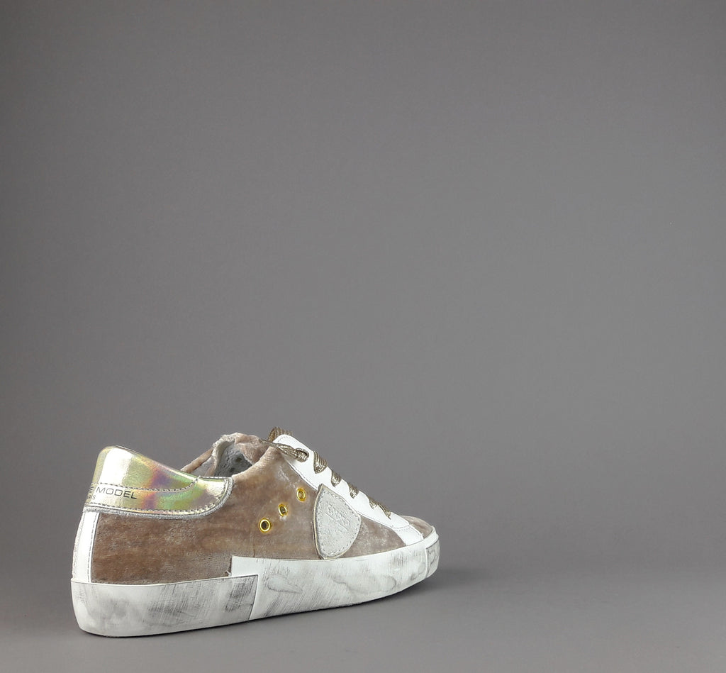 Philippe Model Sneakers Donna Paris x Velour Beige Spoiler Iridescente