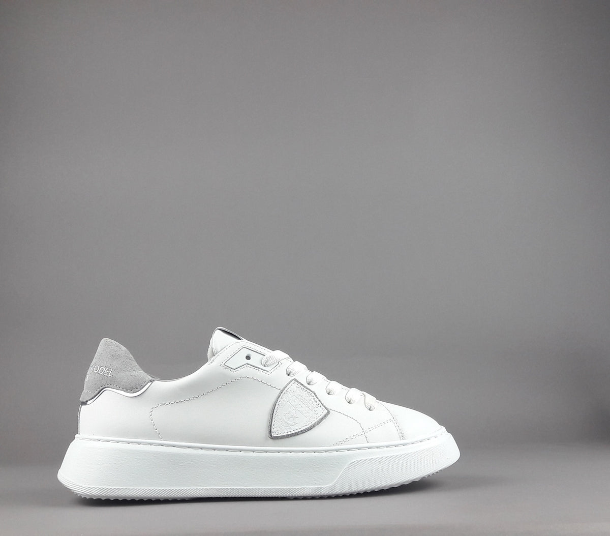 Philippe Model Sneakers Uomo New Temple Pelle Bianco Spoiler Grigio