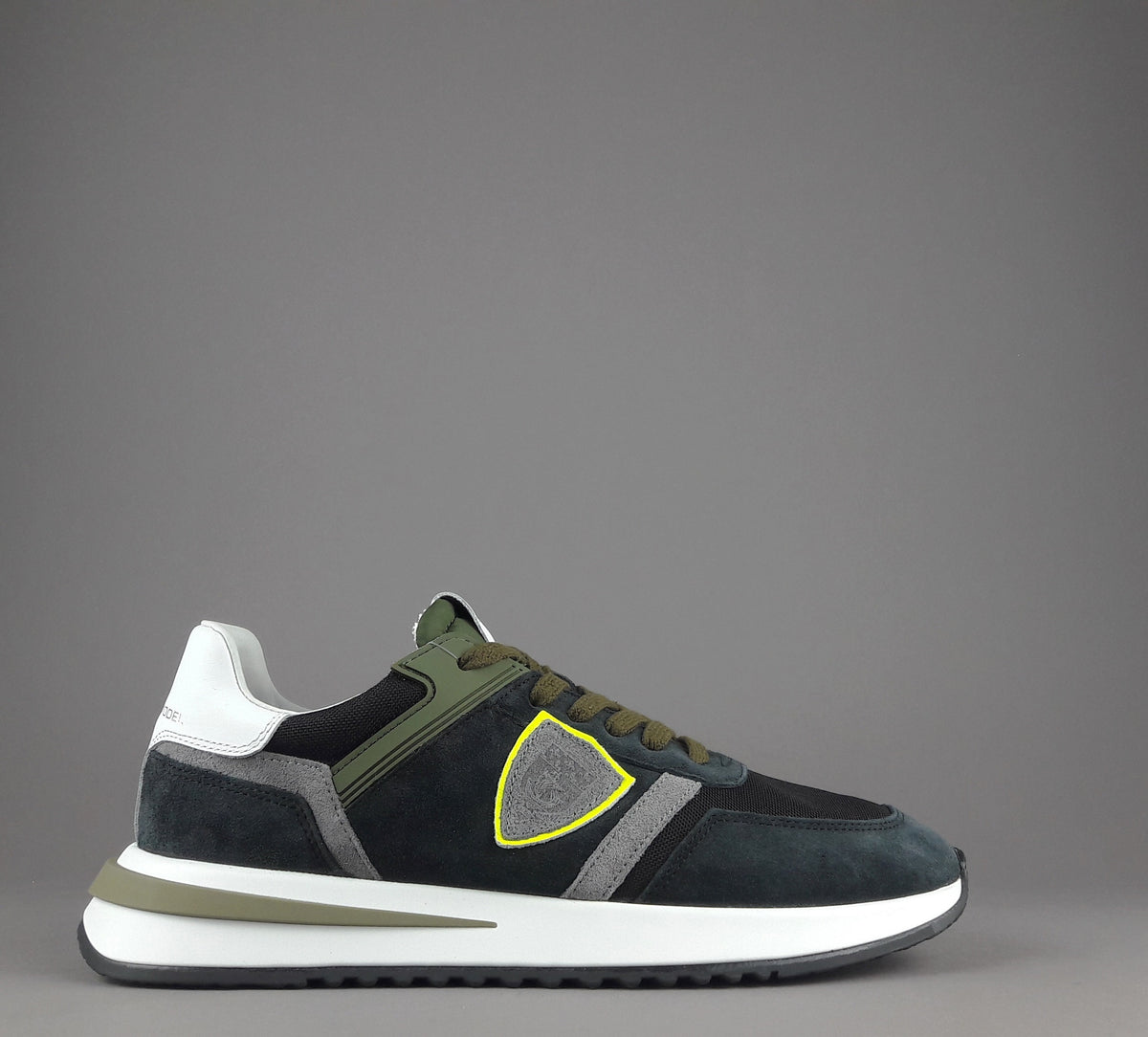 Philippe Model Sneakers Uomo New Tropez 2.1 Camoscio Tela Antracite Spoiler Bianco