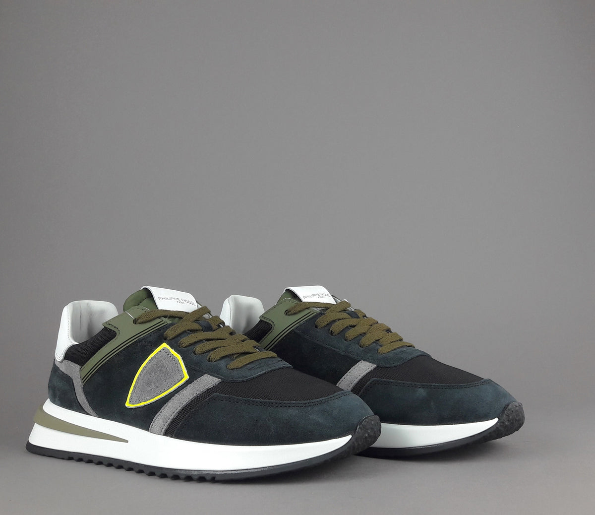 Philippe Model Sneakers Uomo New Tropez 2.1 Camoscio Tela Antracite Spoiler Bianco