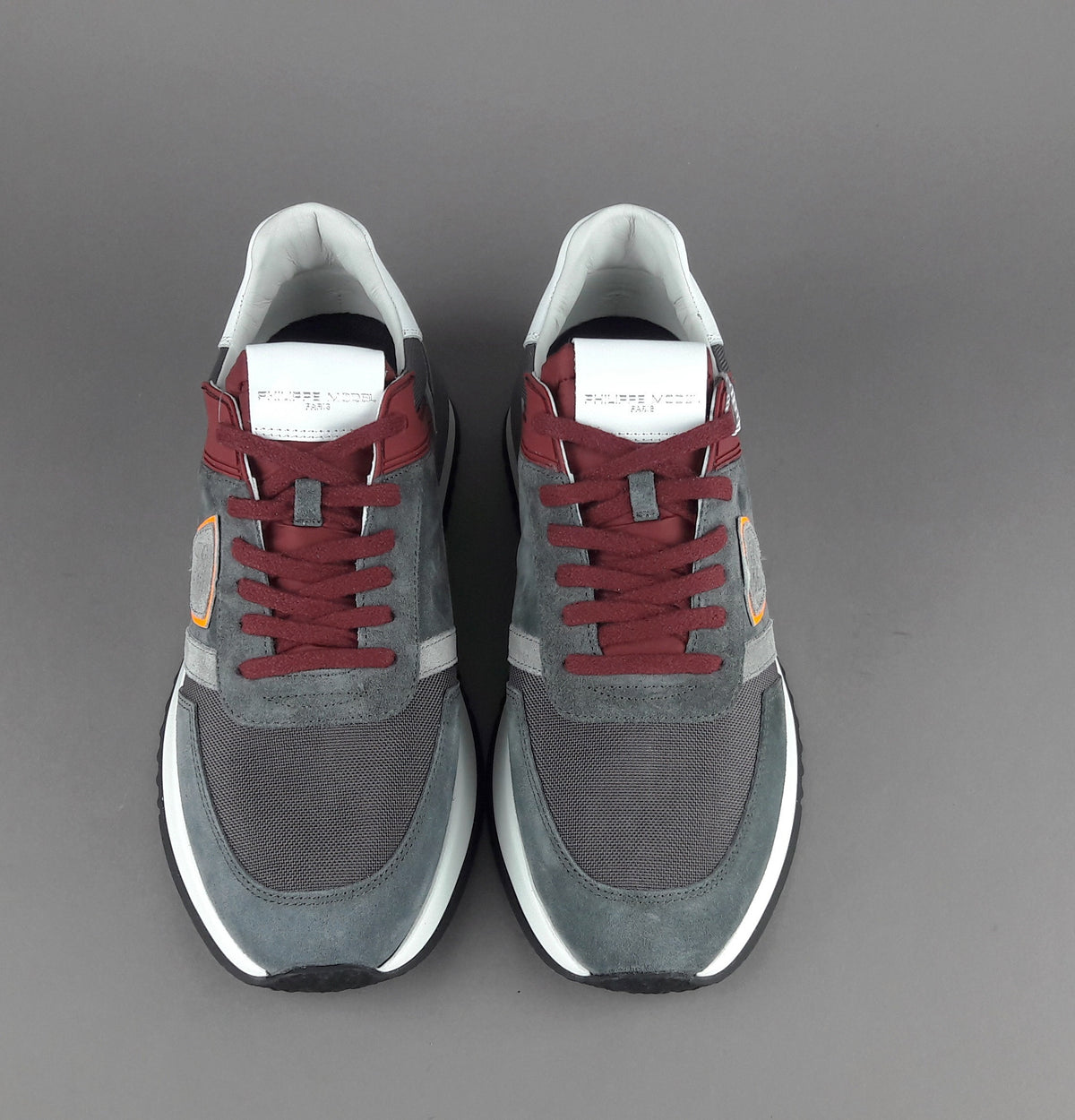 Philippe Model Sneakers Uomo New Tropez 2.1 Camoscio Tela Grigio Spoiler Bianco