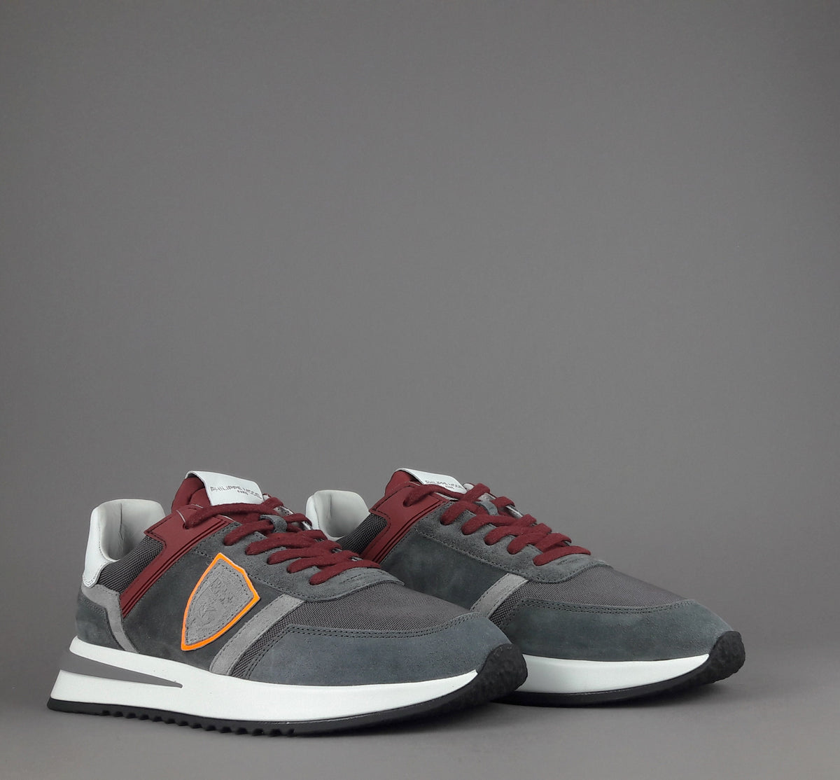 Philippe Model Sneakers Uomo New Tropez 2.1 Camoscio Tela Grigio Spoiler Bianco