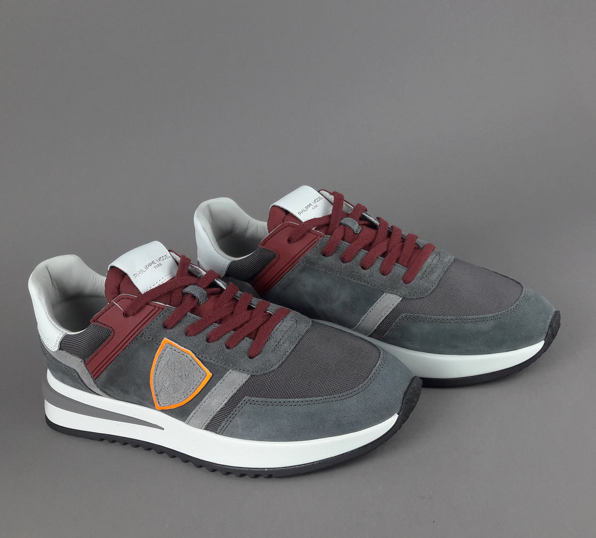 Philippe Model Sneakers Uomo New Tropez 2.1 Camoscio Tela Grigio Spoiler Bianco