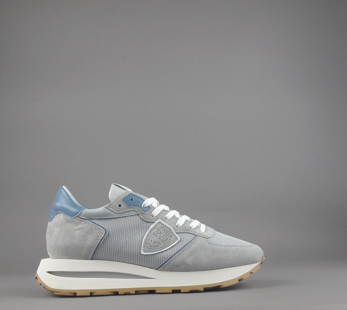 Philippe Model Sneakers Uomo New Tropez Camoscio Tela Grigio Chiaro