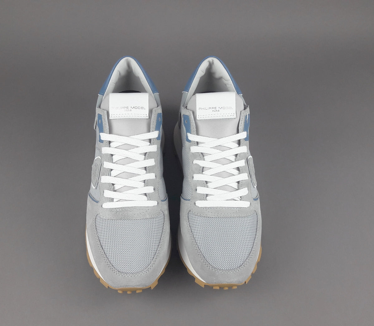 Philippe Model Sneakers Uomo New Tropez Camoscio Tela Grigio Chiaro