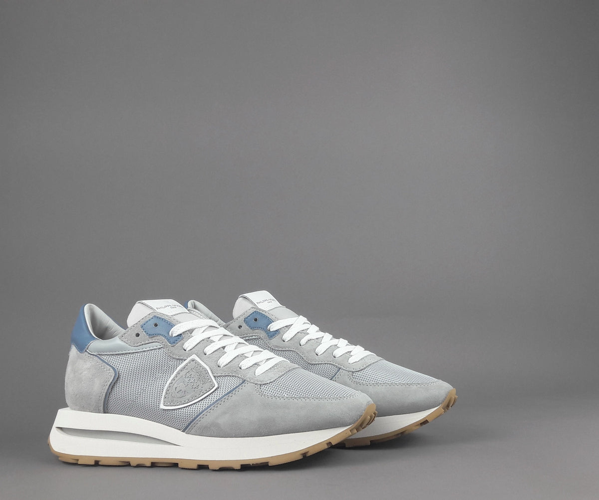 Philippe Model Sneakers Uomo New Tropez Camoscio Tela Grigio Chiaro