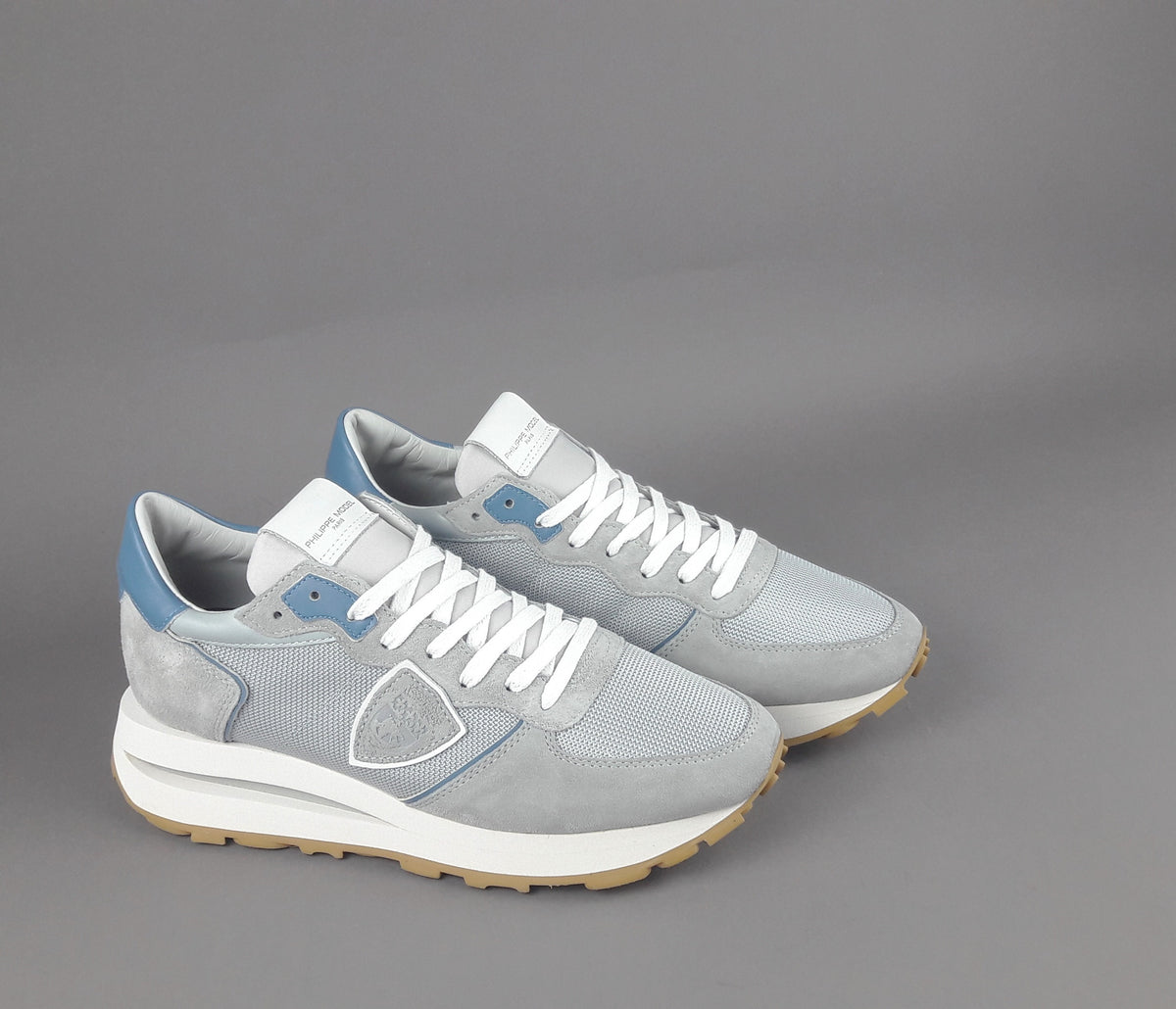 Philippe Model Sneakers Uomo New Tropez Camoscio Tela Grigio Chiaro