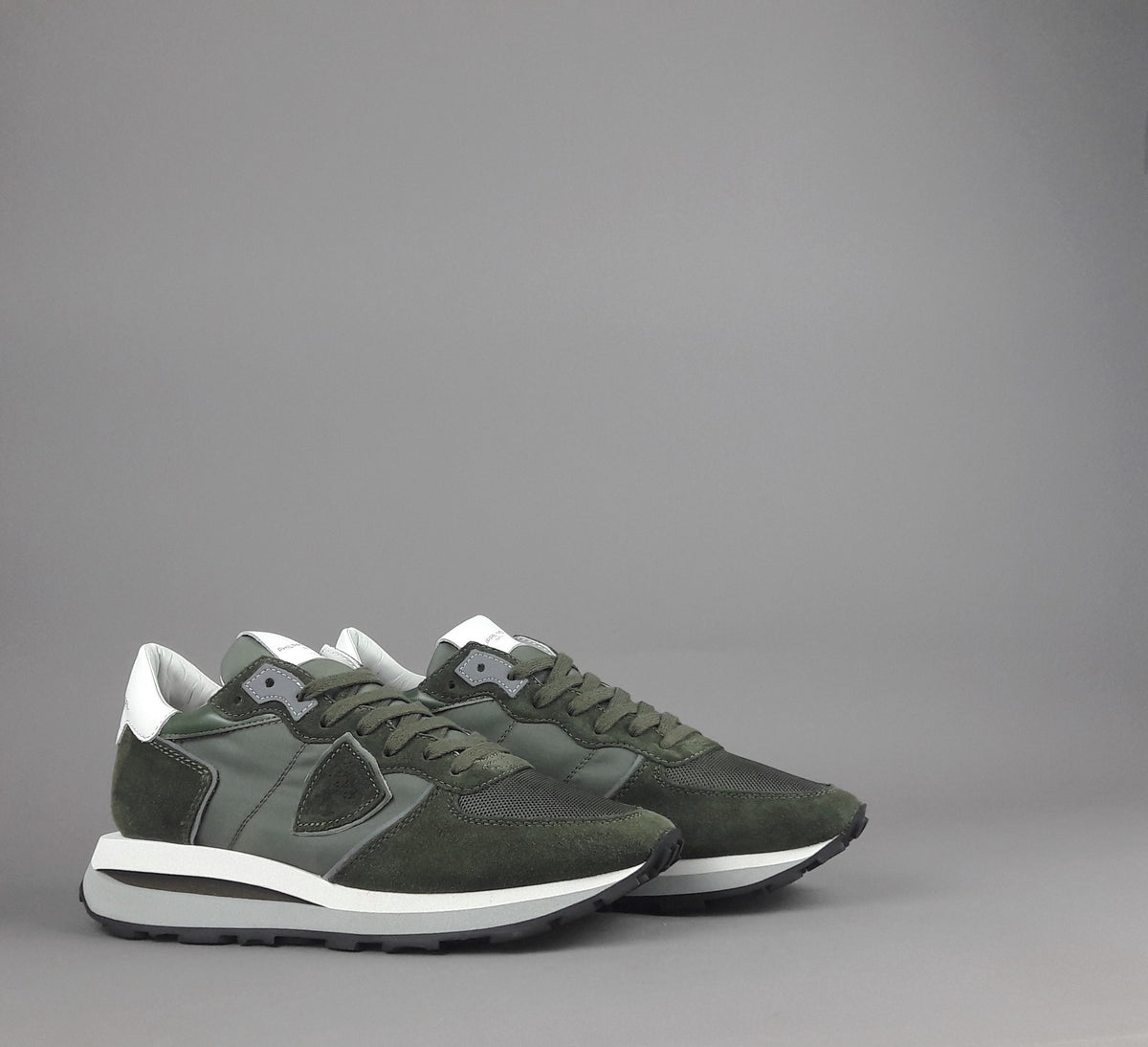 Philippe Model Sneakers Uomo New Tropez Camoscio Tela Verde Militare