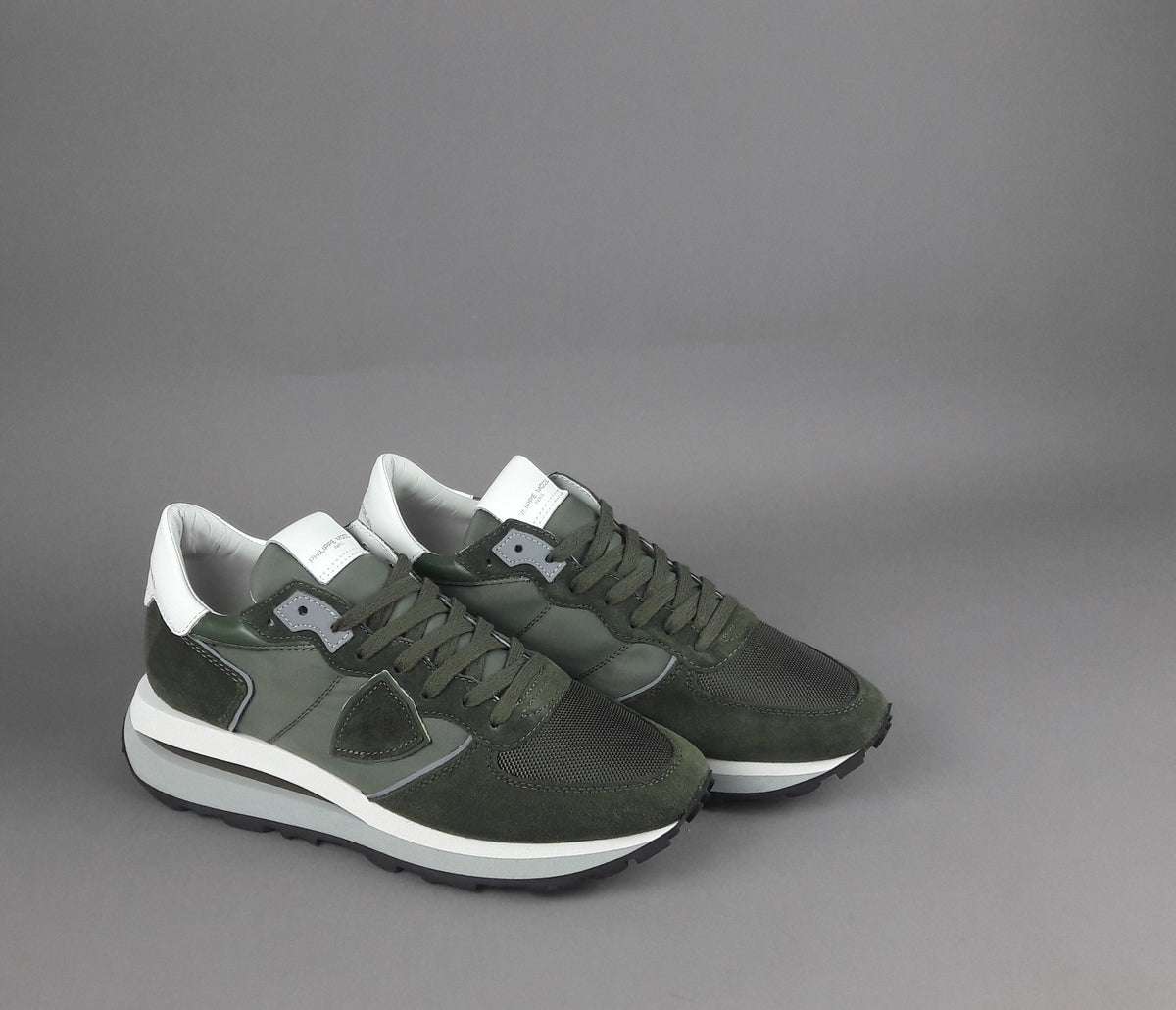 Philippe Model Sneakers Uomo New Tropez Camoscio Tela Verde Militare