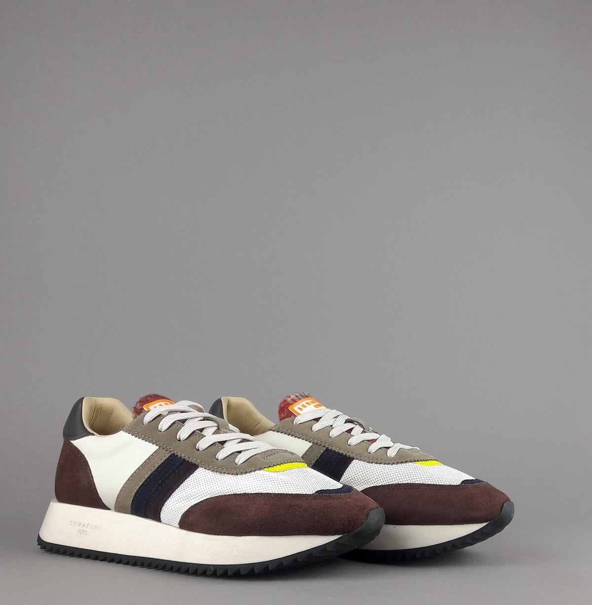 Serafini Sneakers Torino Uomo Camoscio Tela Marrone Spoiler Pelle