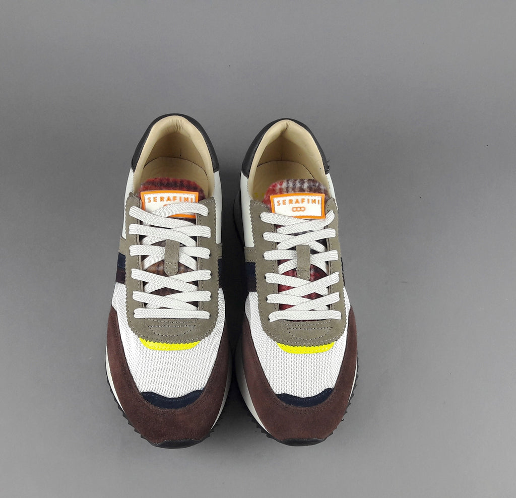 Serafini Sneakers Torino Uomo Camoscio Tela Marrone Spoiler Pelle