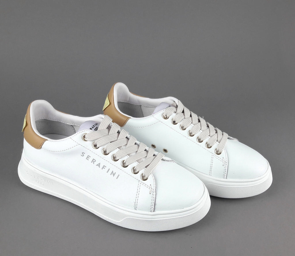 Serafini Sneakers Connors Donna Pelle Bianco Spoiler Cuoio