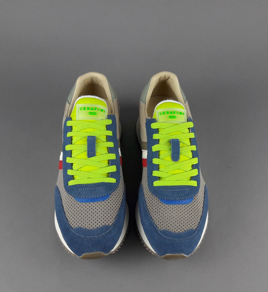 Serafini Sneakers Torino Uomo Camoscio Tela Blu Talpa Spoiler Pelle