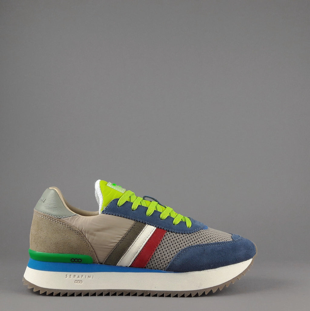 Serafini Sneakers Torino Uomo Camoscio Tela Blu Talpa Spoiler Pelle