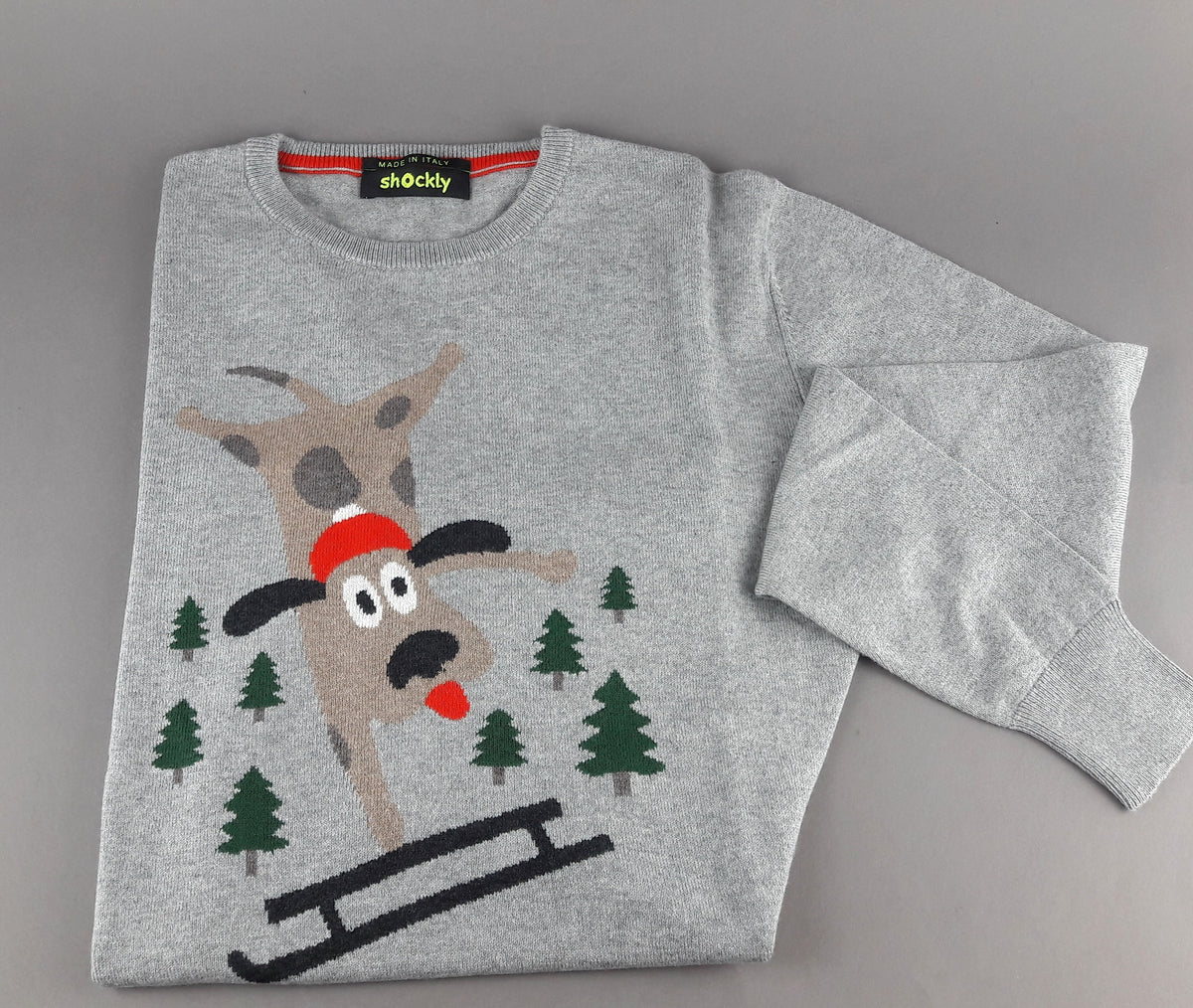 Shockly Maglia Uomo Girocollo Misto Lana/Cachemire Grigio Chiaro Ricamo Dog
