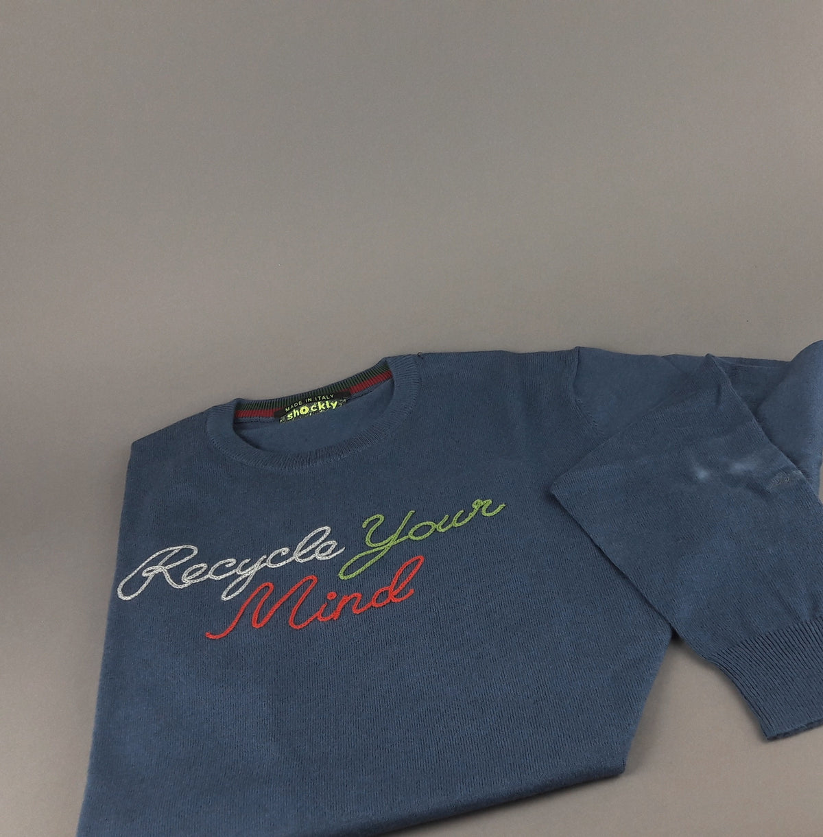 Shockly Maglia Uomo Girocollo Misto Lana/Cachemire Blu Ricamo Recycle