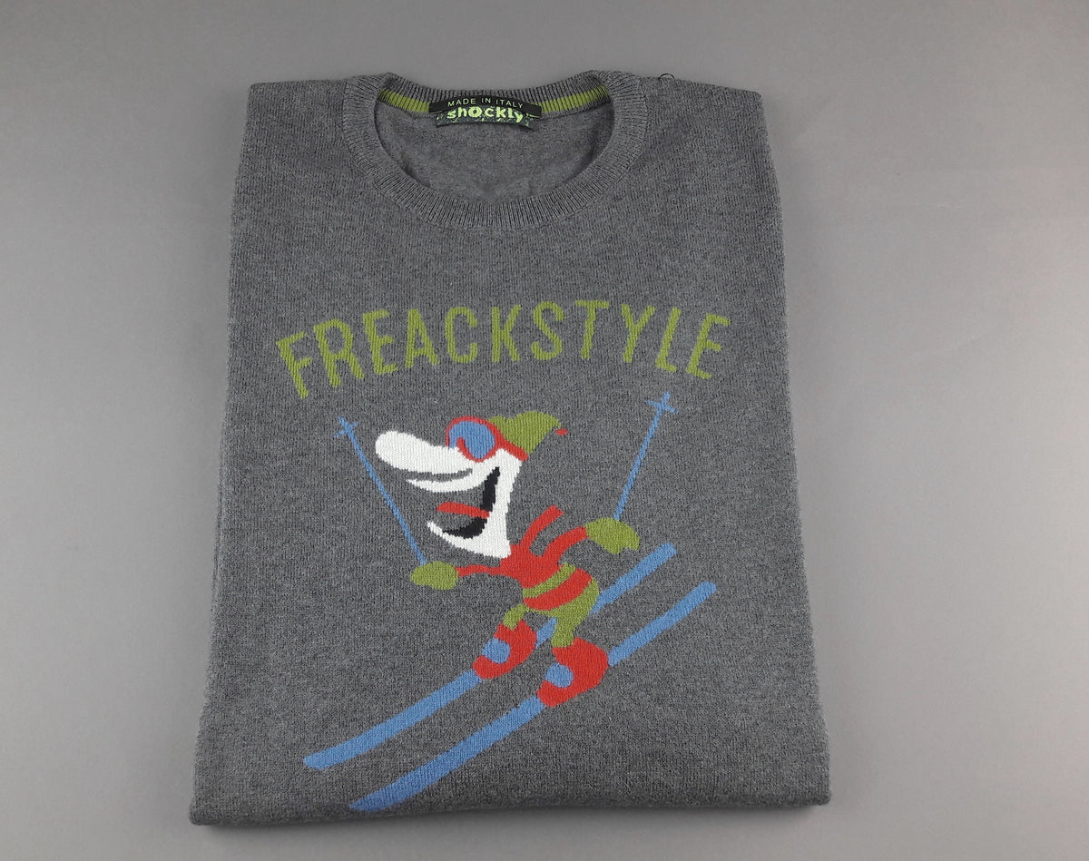Shockly Maglia Uomo Girocollo Misto Lana/Cachemire Grigio Ricamo Freack