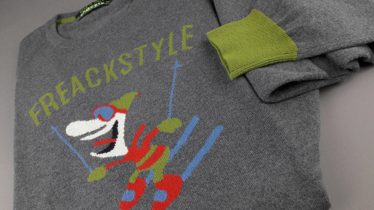 Shockly Maglia Uomo Girocollo Misto Lana/Cachemire Grigio Ricamo Freack