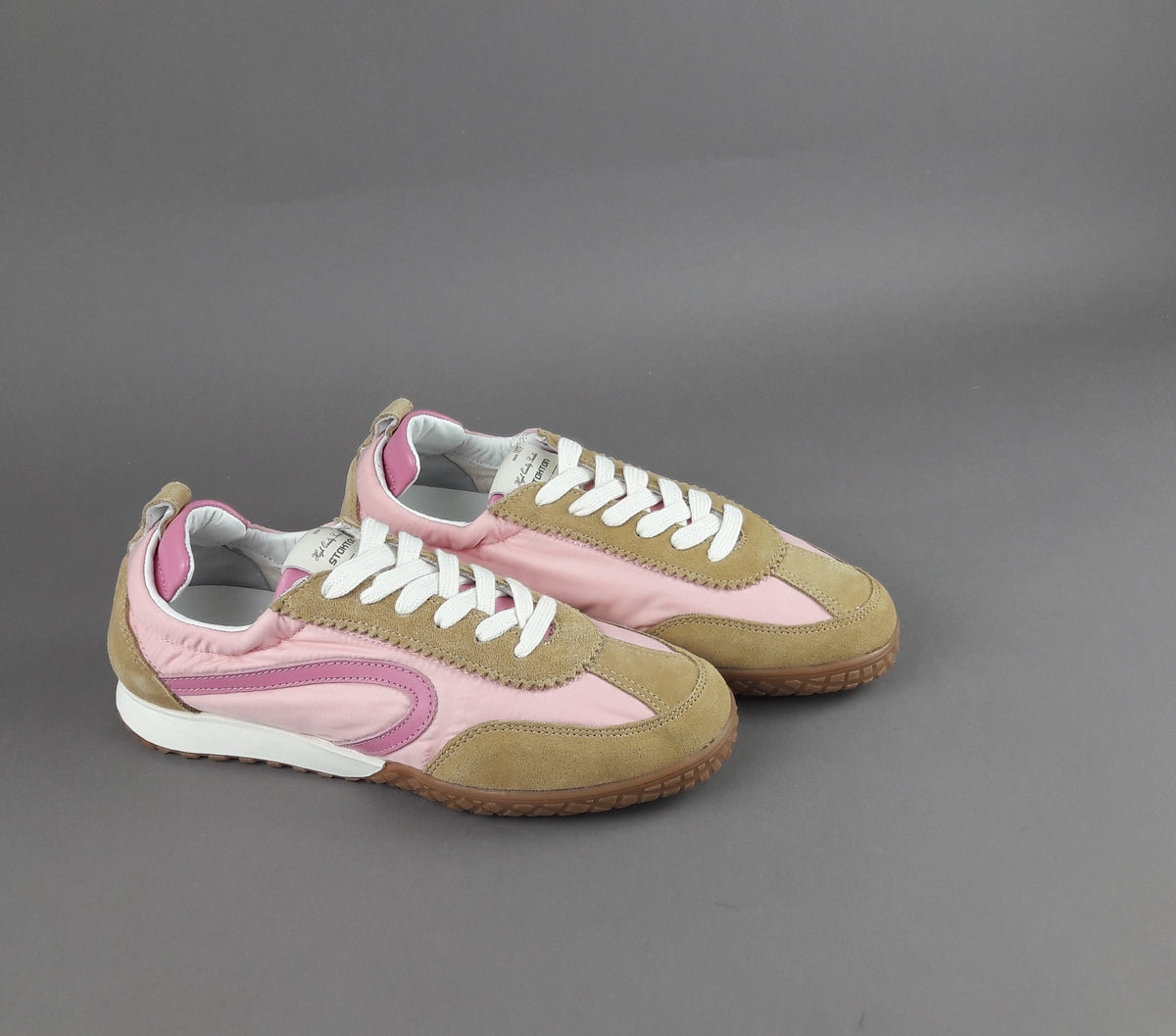 Stokton Sneakers Donna Camoscio Tela Marrone Chiaro Rosa