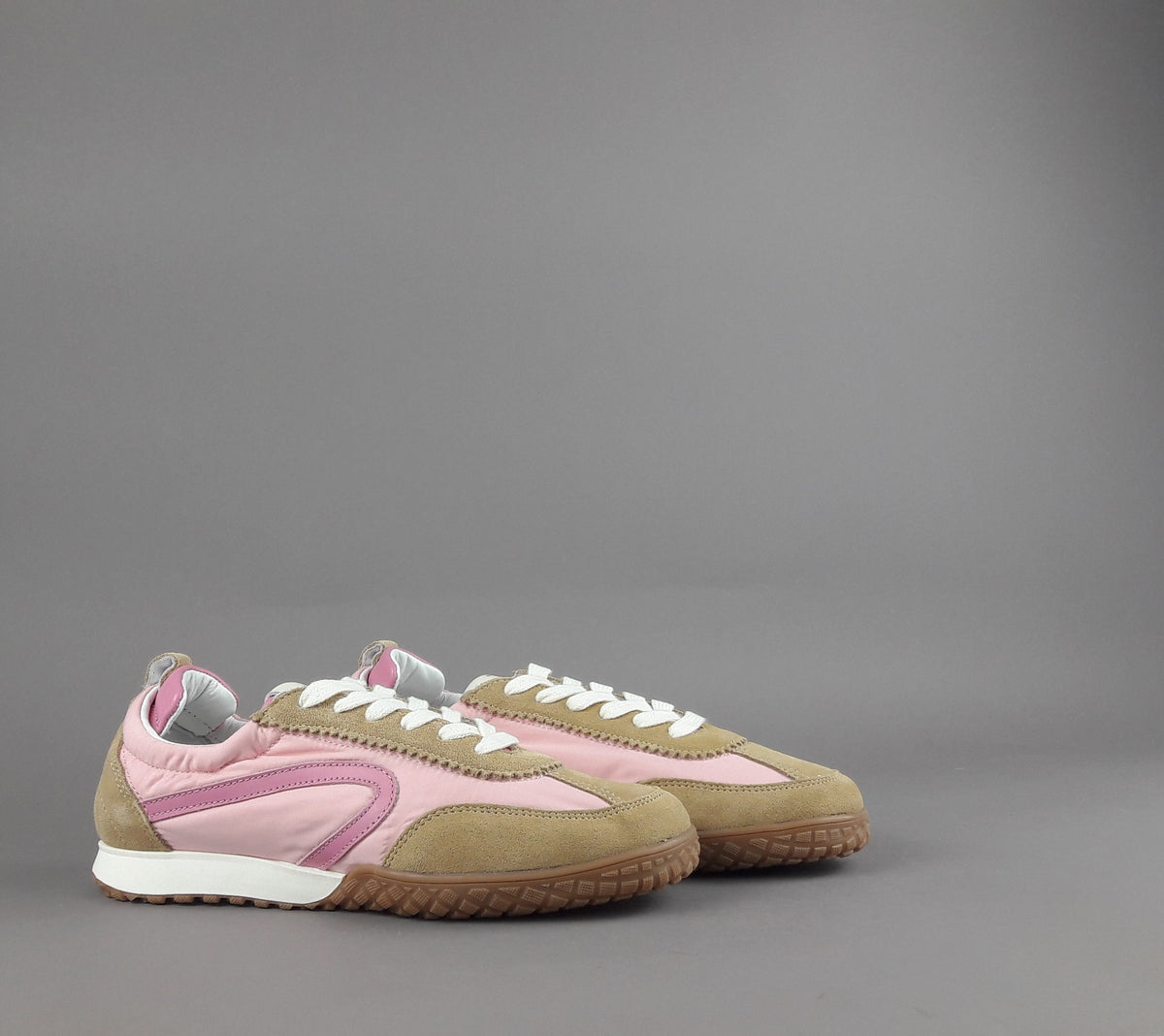Stokton Sneakers Donna Camoscio Tela Marrone Chiaro Rosa
