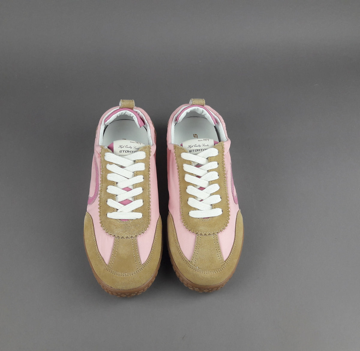 Stokton Sneakers Donna Camoscio Tela Marrone Chiaro Rosa