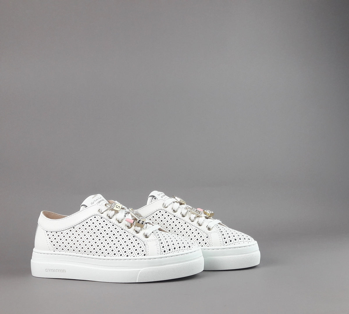Stokton Sneakers Donna Pelle Bianco Forata