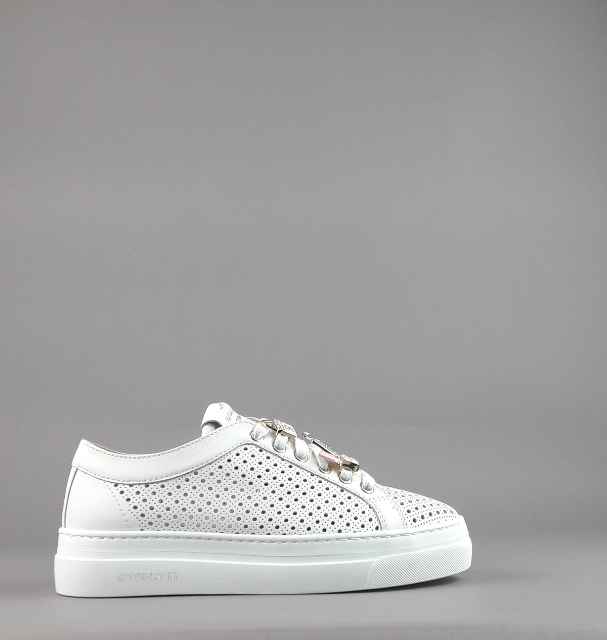 Stokton Sneakers Donna Pelle Bianco Forata