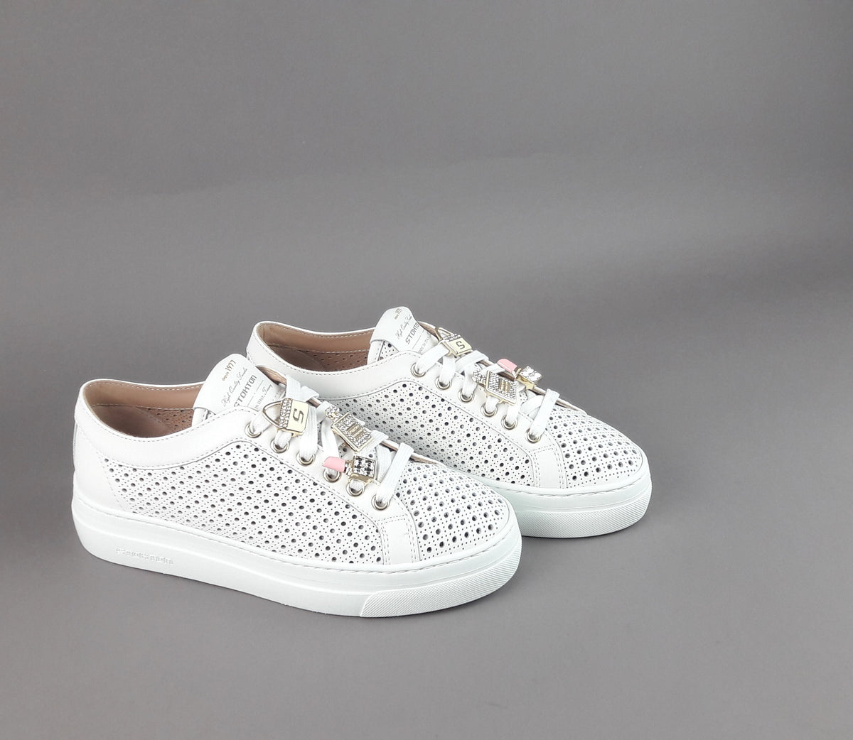 Stokton Sneakers Donna Pelle Bianco Forata