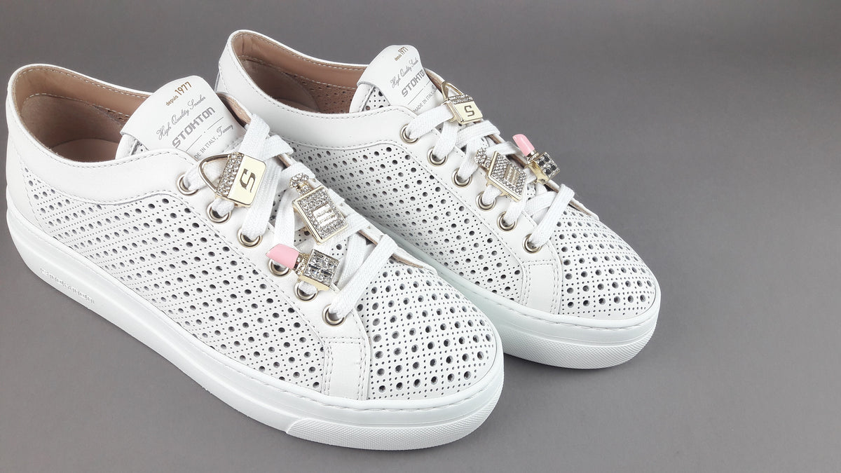 Stokton Sneakers Donna Pelle Bianco Forata