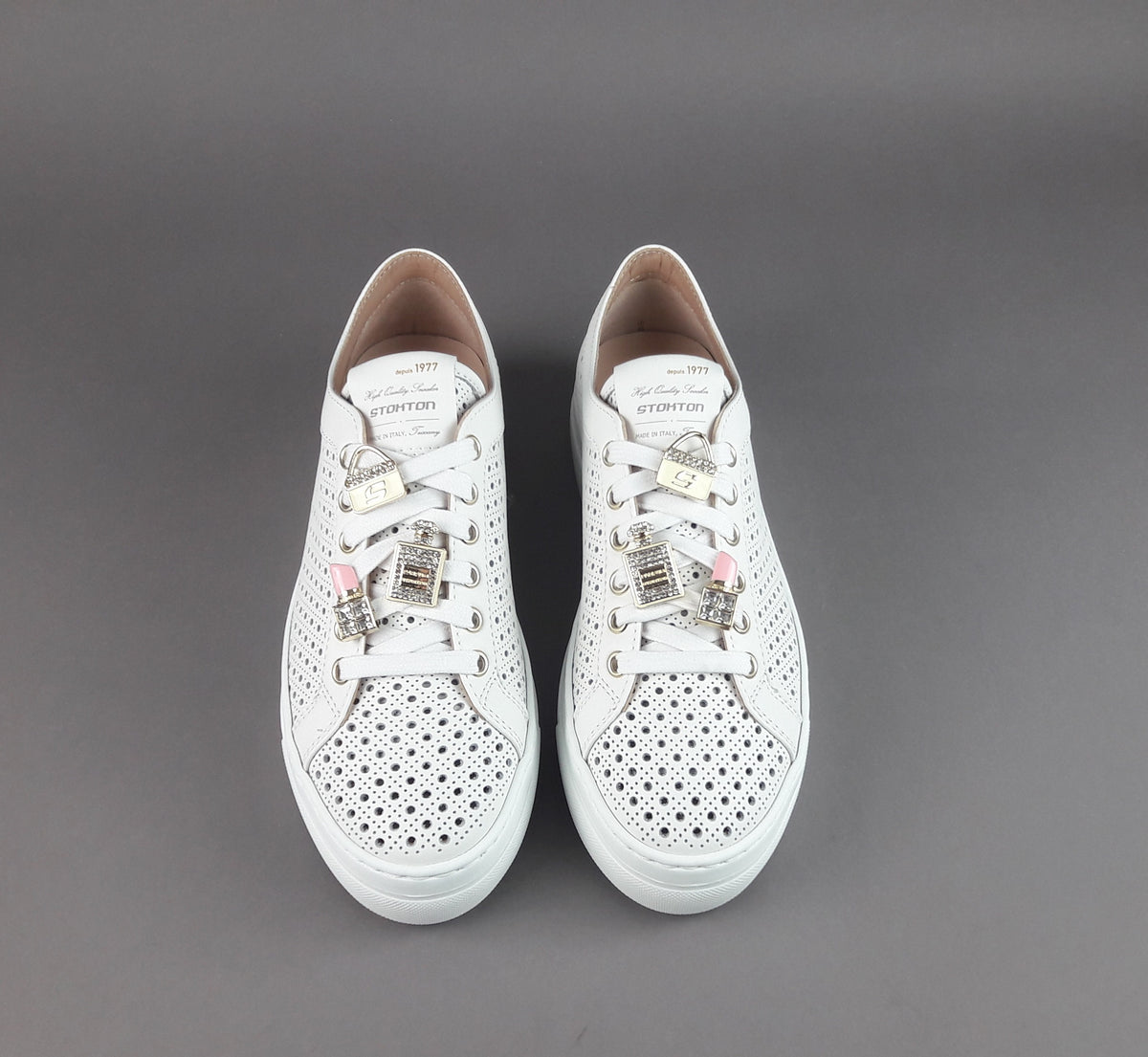 Stokton Sneakers Donna Pelle Bianco Forata