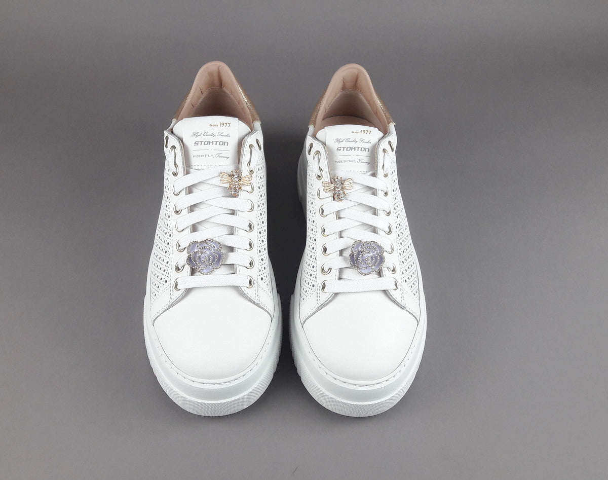 Stokton Sneakers Donna Pelle Bianco Forata