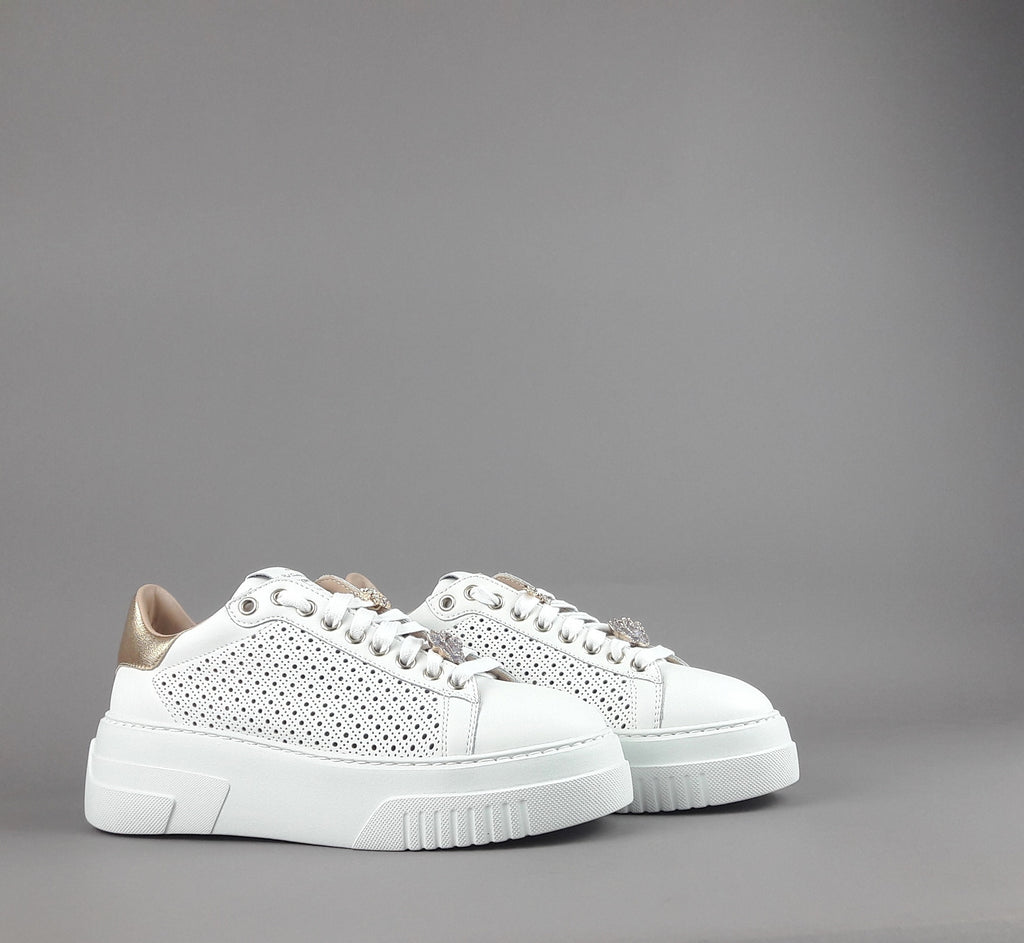 Stokton Sneakers Donna Pelle Bianco Forata
