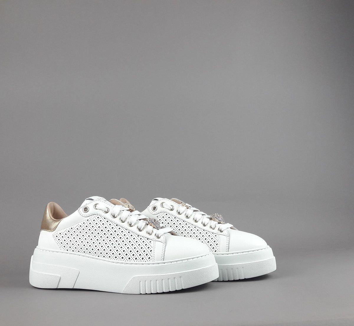 Stokton Sneakers Donna Pelle Bianco Forata