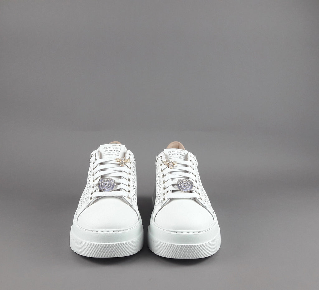 Stokton Sneakers Donna Pelle Bianco Forata