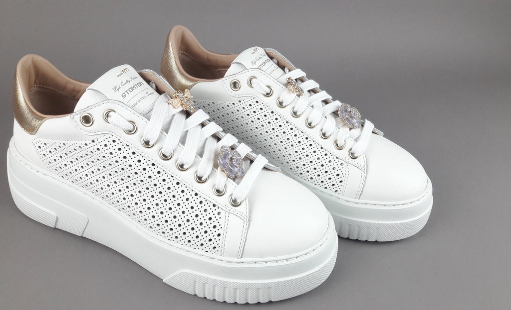 Stokton Sneakers Donna Pelle Bianco Forata