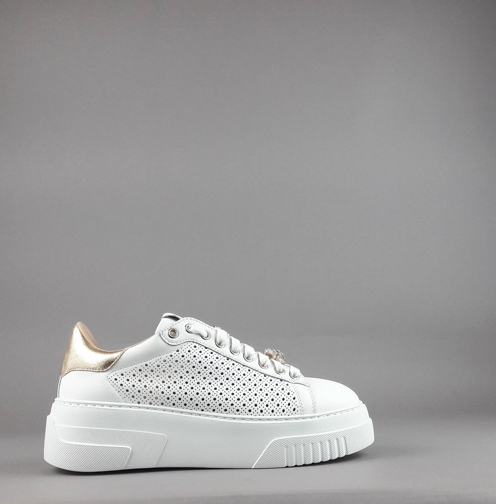 Stokton Sneakers Donna Pelle Bianco Forata
