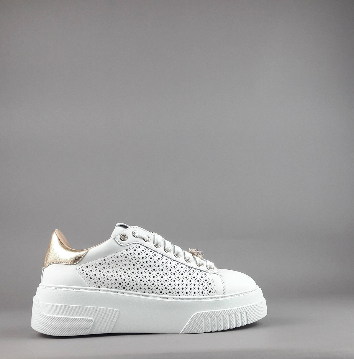 Stokton Sneakers Donna Pelle Bianco Forata