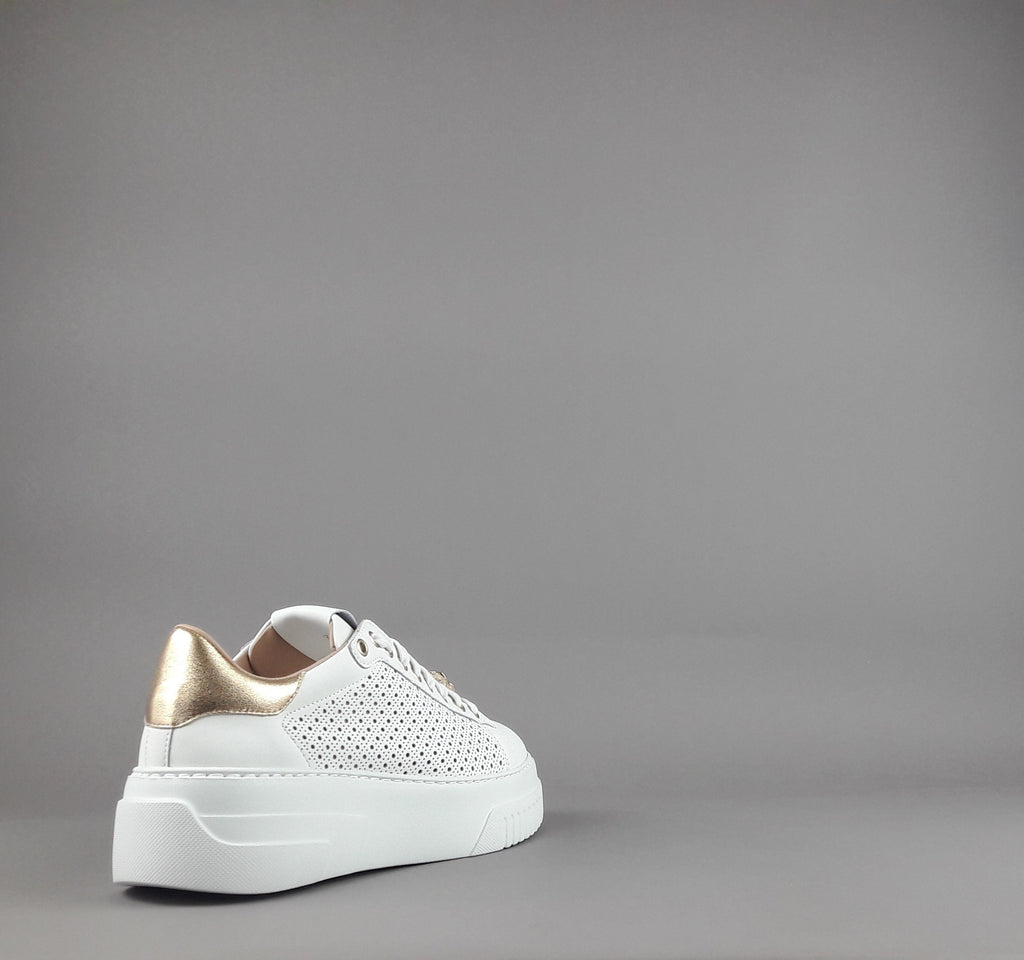 Stokton Sneakers Donna Pelle Bianco Forata