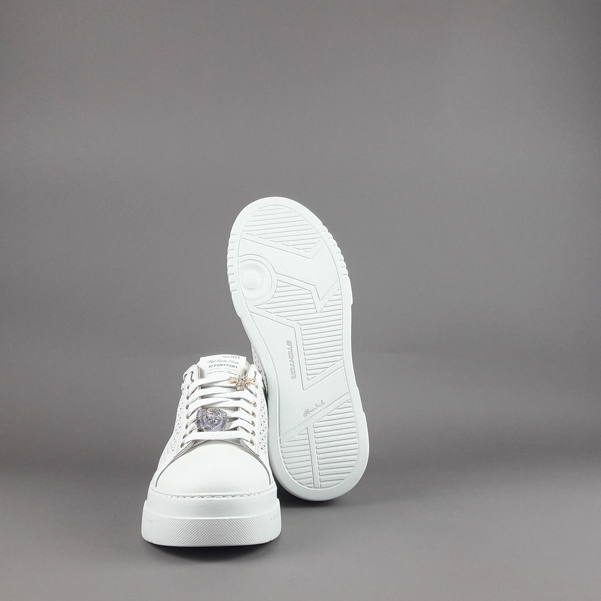Stokton Sneakers Donna Pelle Bianco Forata