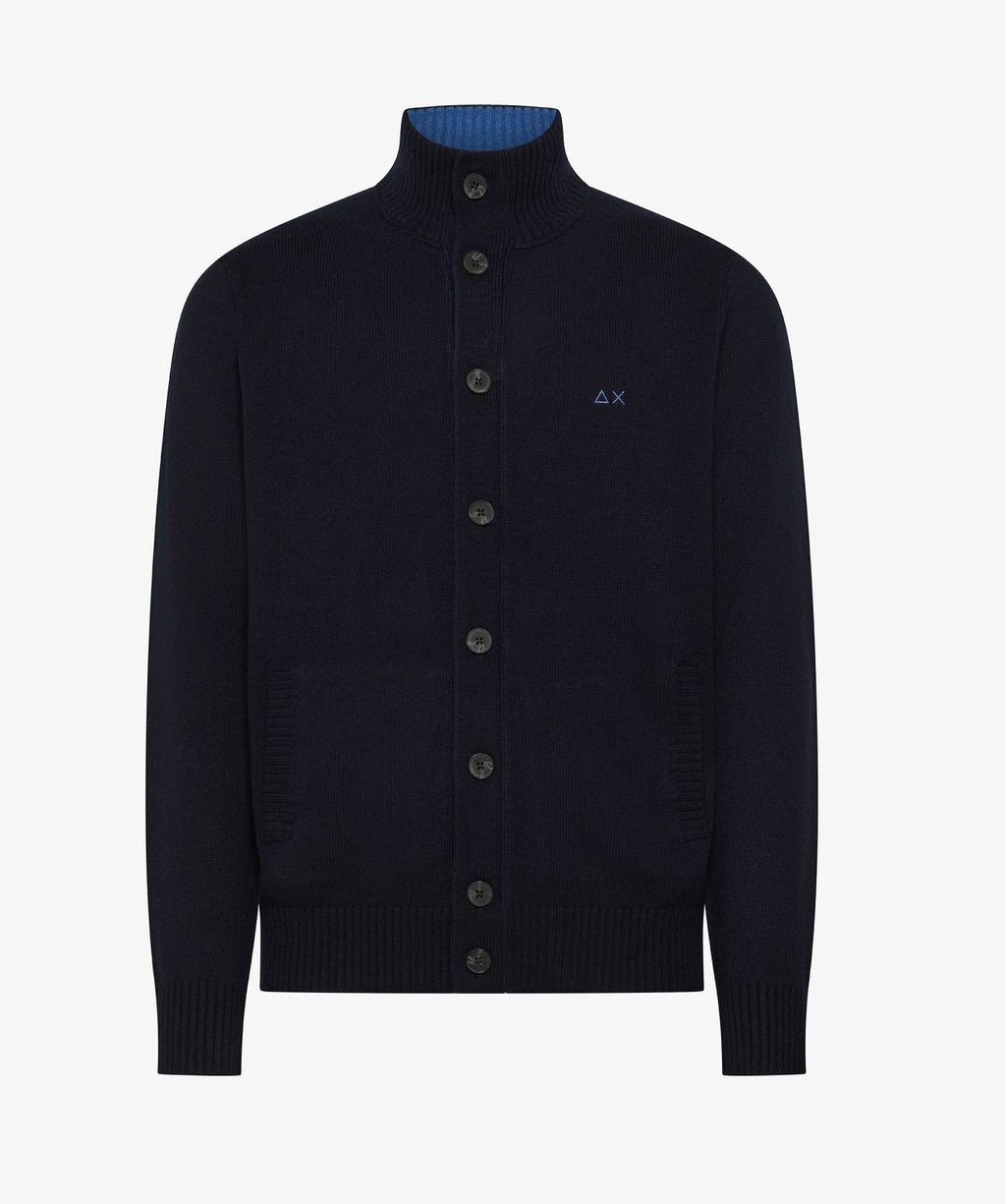 Sun 68 Cardigan Uomo Misto Cashmere Blu Scuro