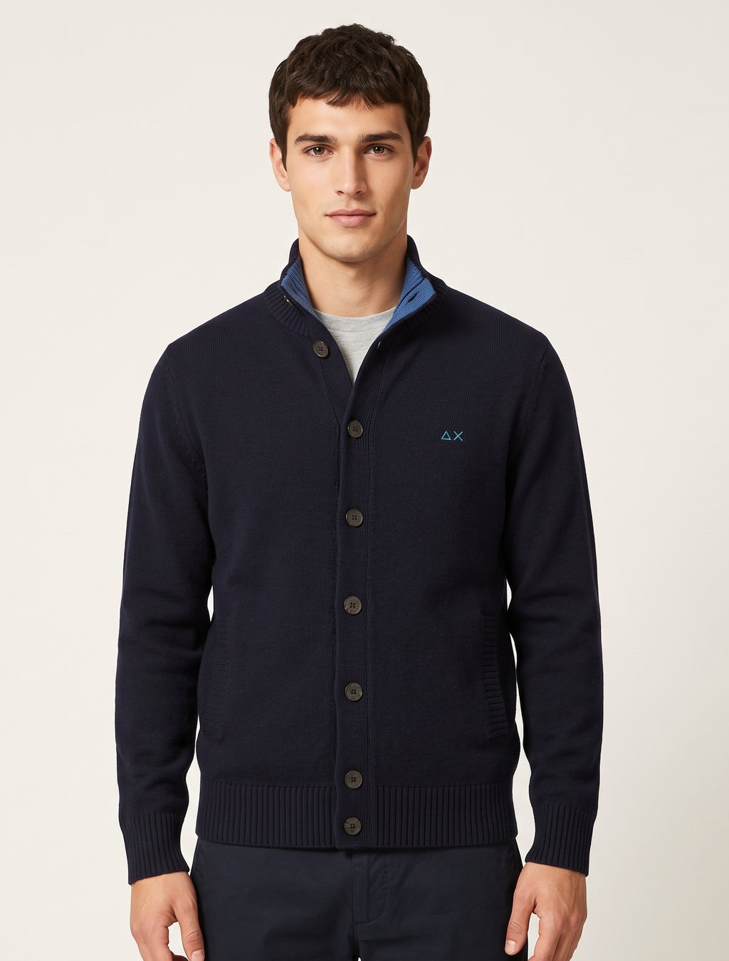 Sun 68 Cardigan Uomo Misto Cashmere Blu Scuro