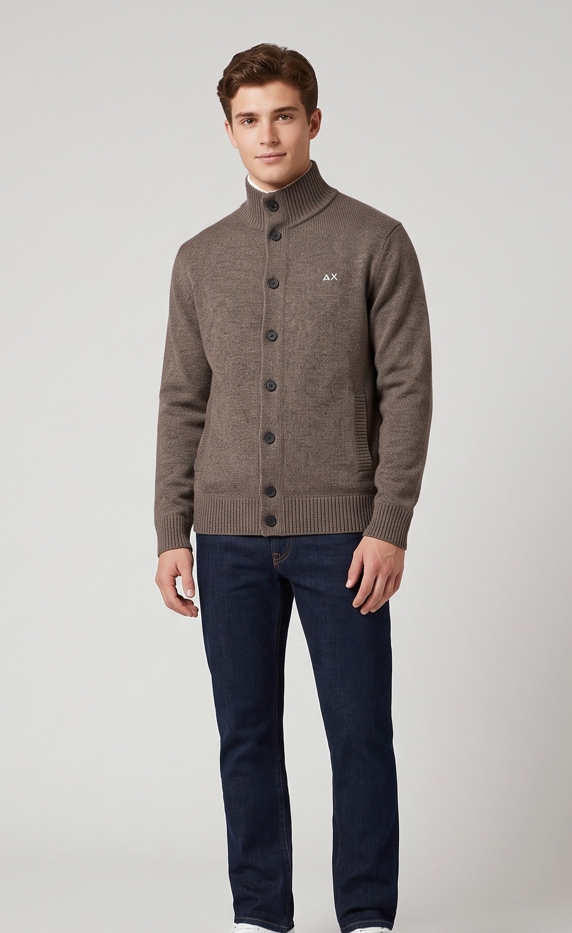 Sun 68 Cardigan Uomo Misto Cashmere Talpa Scuro