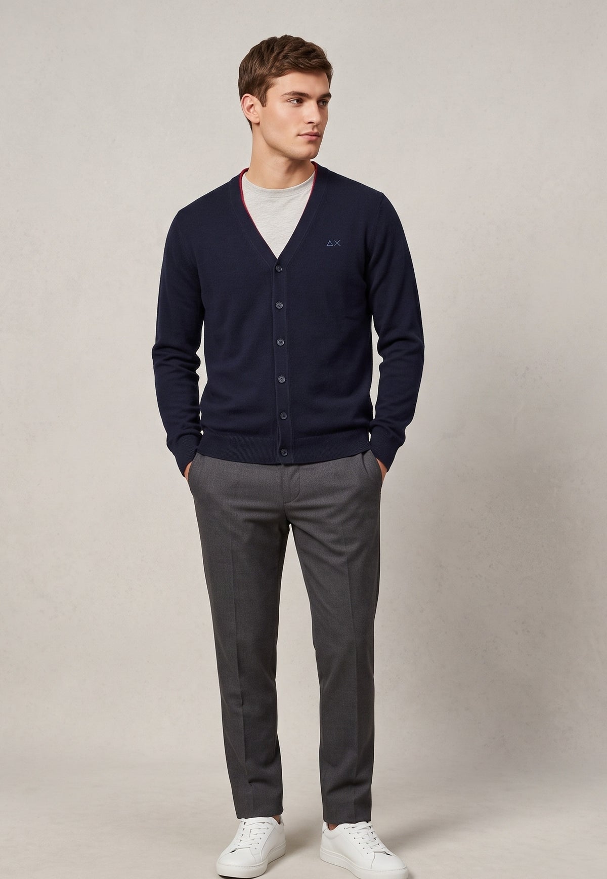 Sun 68 Cardigan Uomo Misto Lana Blu Scuro