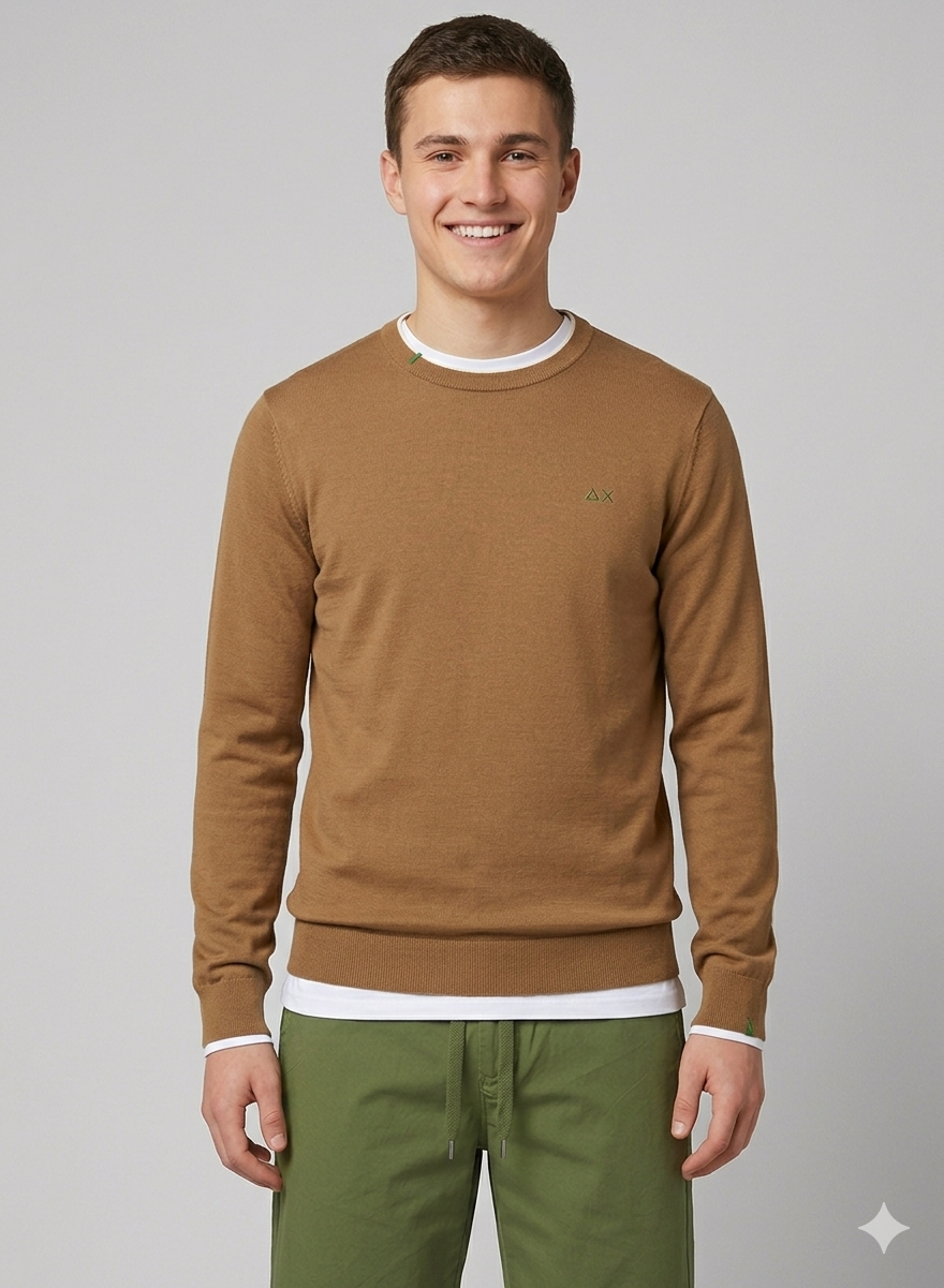 Sun 68 Maglia Uomo Girocollo Cotone Marrone Chiaro