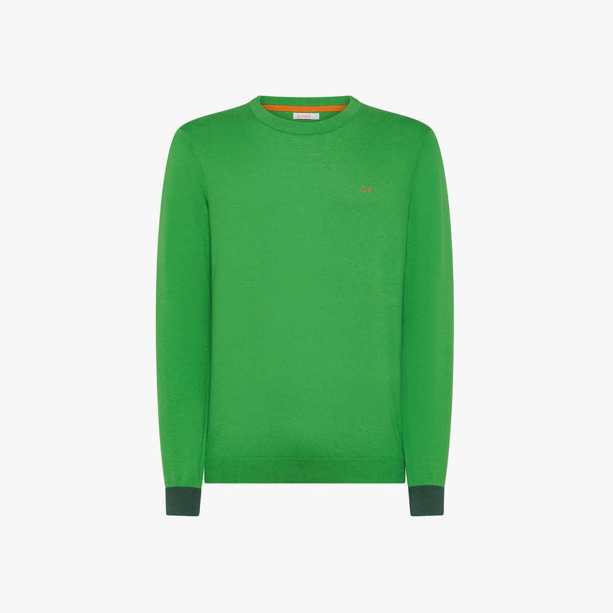 Sun 68 Maglia Uomo Girocollo Misto Lana Verde Con Toppe