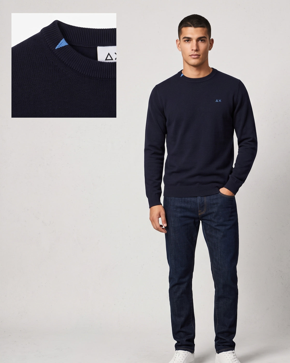 Sun 68 Maglia Uomo Misto Lana Blu Scuro